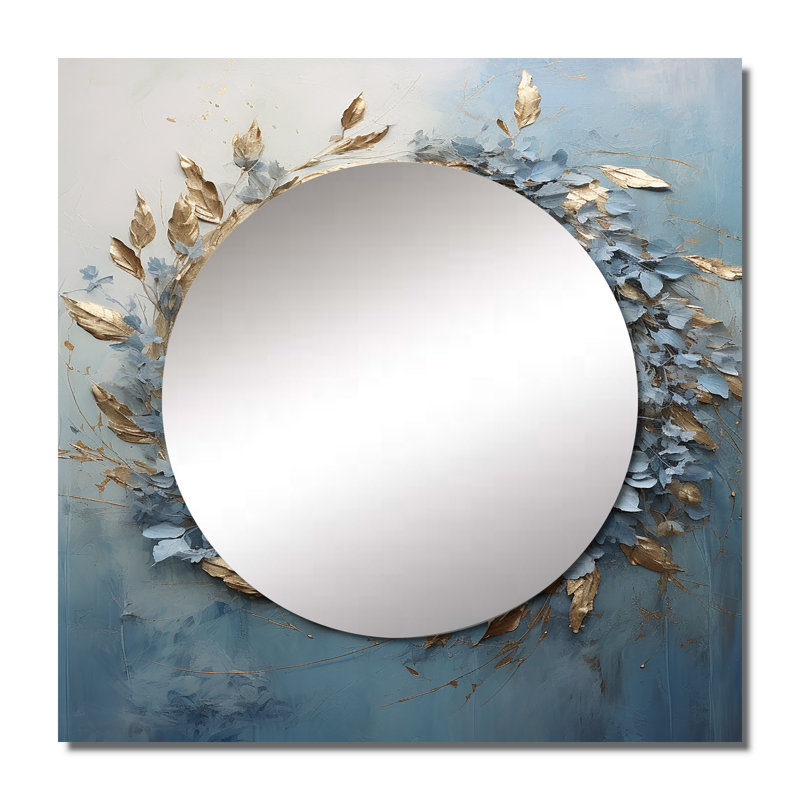 «Bold And Blue Wreath Simplicity» - Grand miroir carré pour décoration murale, 36 po x 36 po