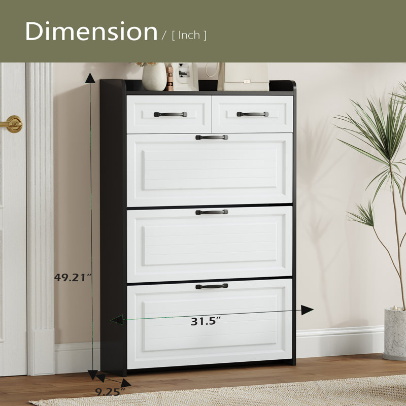 Range-chaussures avec 3 portes et 2 tiroirs, porte en PVC avec forme, grand espace de rangement