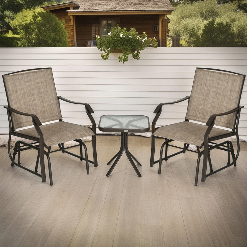 Ensemble de balançoire pour 2 personnes avec table en verre, chaises berçantes à haut dossier et plateau de table Wipe-Clean