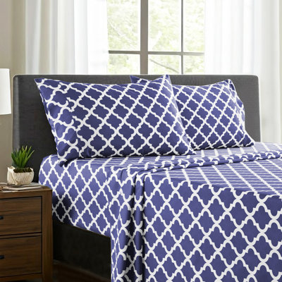Lux Decor Collection 4 Pc Soft Microfiber Bed Sheets Set Geometric Quatrefoil Bedding