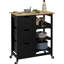 Table d'îlot de cuisine portable, noire avec dalle de bois et rangement organisé pour chariot à roulettes, plateau en bois, 3 tiroirs, 2 tablettes, plateau amovible et espace de rangement à 360 roues