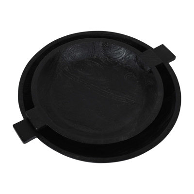 Sandblasted Black Wooden Bowl Set Of 2