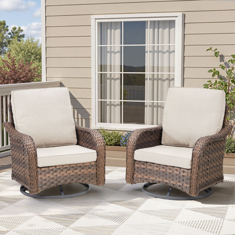 Ensemble de 2 chaises de patio à bascule en osier, pivotantes et pivotantes, Beige