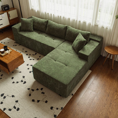 Koli 104" L-shaped Velvet Sectional Couch with Chaise, Modular Sofa for 4 Person by Mercer41