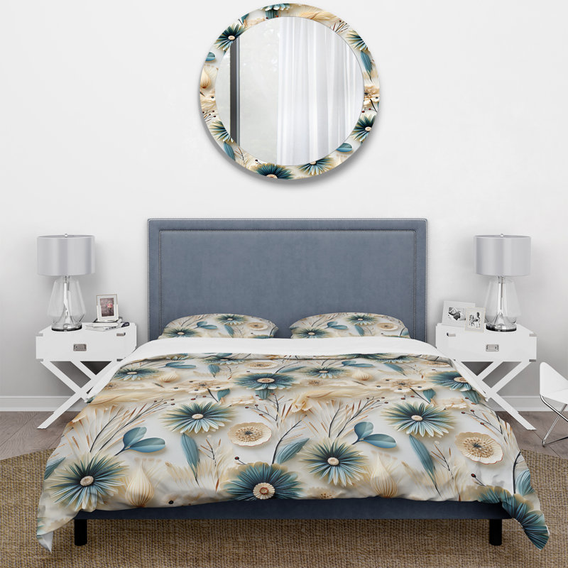 Ensemble de housse de couette bleu et blanc Coastal Retreat Seashells I, Housse de couette simple + 1 taie décorative stan