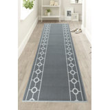 Chain Bordered Gray Low Pile Slip Resistant Rugs