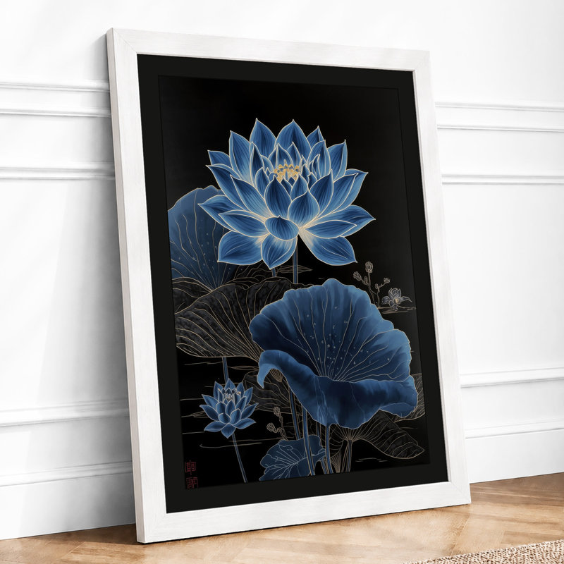 Luminous Lotus Botanical - Framed Print, A1 - 84.1 x 59.4 cm, White