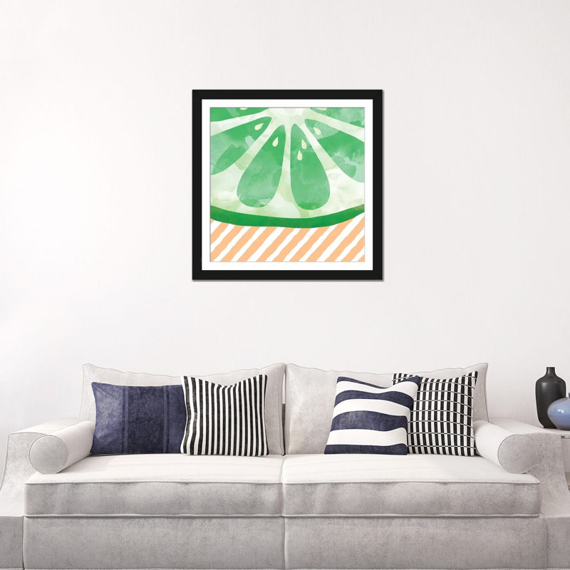 «Lime Abstract», impression sur toile, Papier beaux-arts encadré noir, H 24 po x l 24 po x P 1 po, Blanc