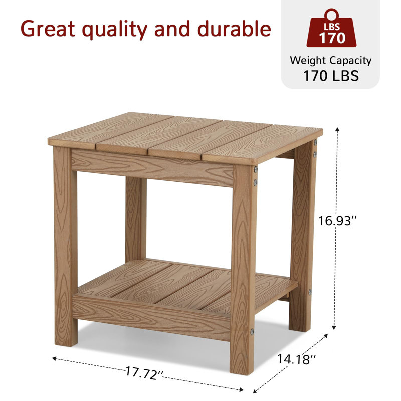 Table d'appoint en plastique Krina, Teck, H 17,5 po x L 22,8 po x l 17 po