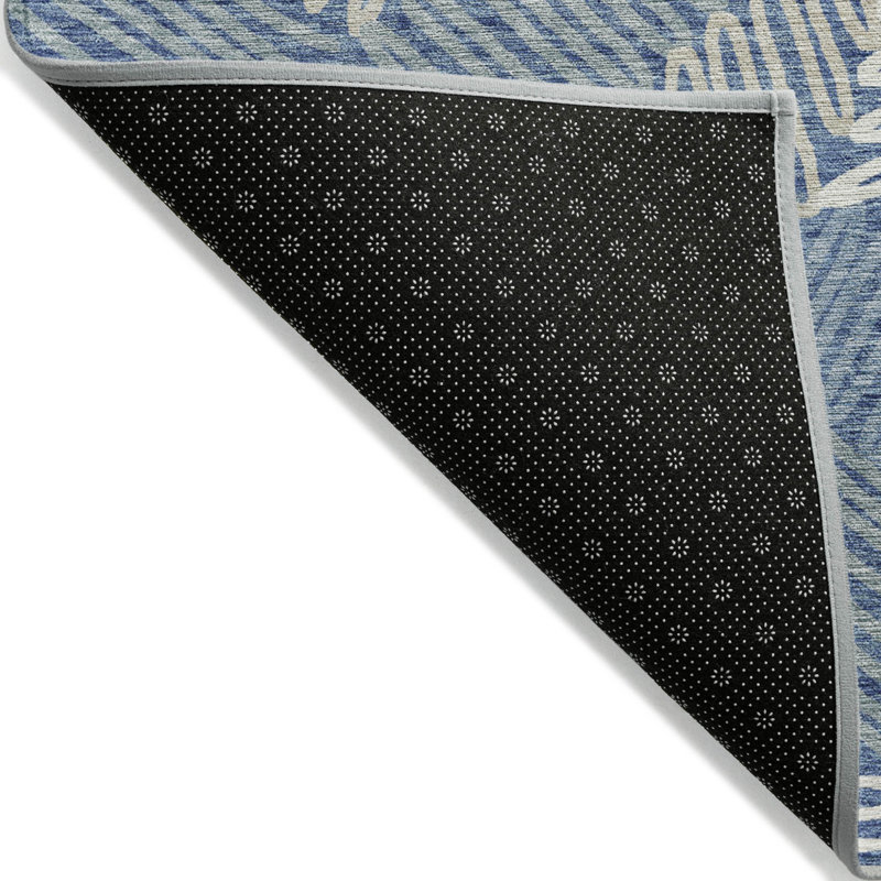 3' X 5' Blue Gray And Ivory Floral Washable Indoor Outdoor Area Rug