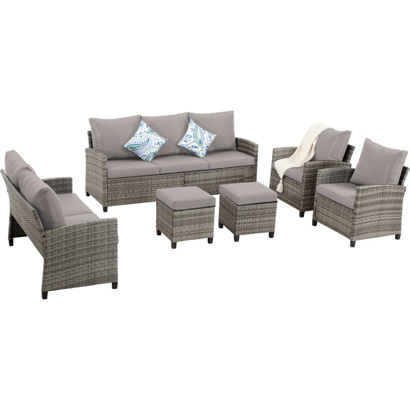 Ensemble de meubles de patio 6 pièces, ensemble de conversation pour canapé modulaire en osier avec repose-pieds pour jardin, 6 pièces, ensemble modulaire d'extérieur