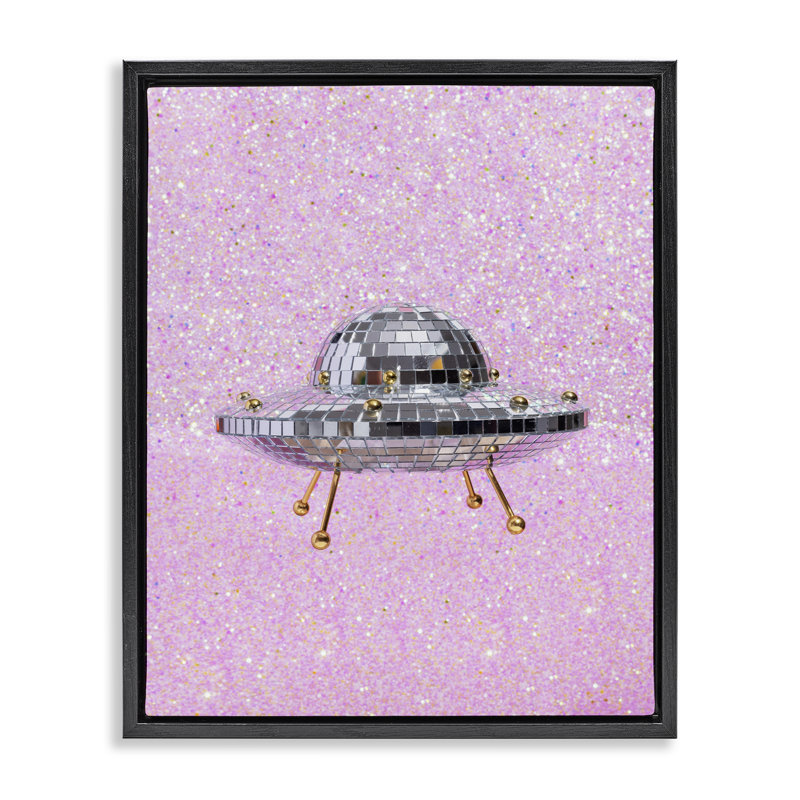 Art mural sur toile flottant à motif disco UFO par Lish Creative, Cadre flottant noir de jais, H 21 po x l 17 po
