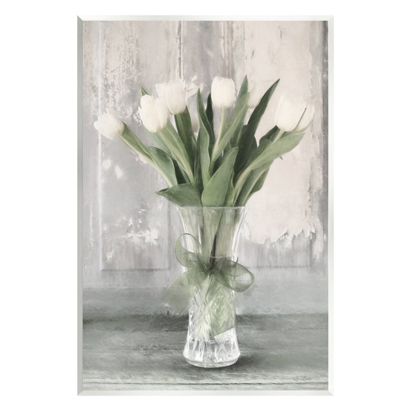 " Farmhouse Distressed White Tulips " by Lori Deiter, 15" H x 10" W x 0.5" D, Wood