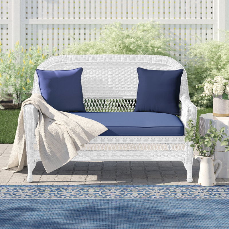 Armbruster 51" Wide Wicker Loveseat with Cushions, Blue, White