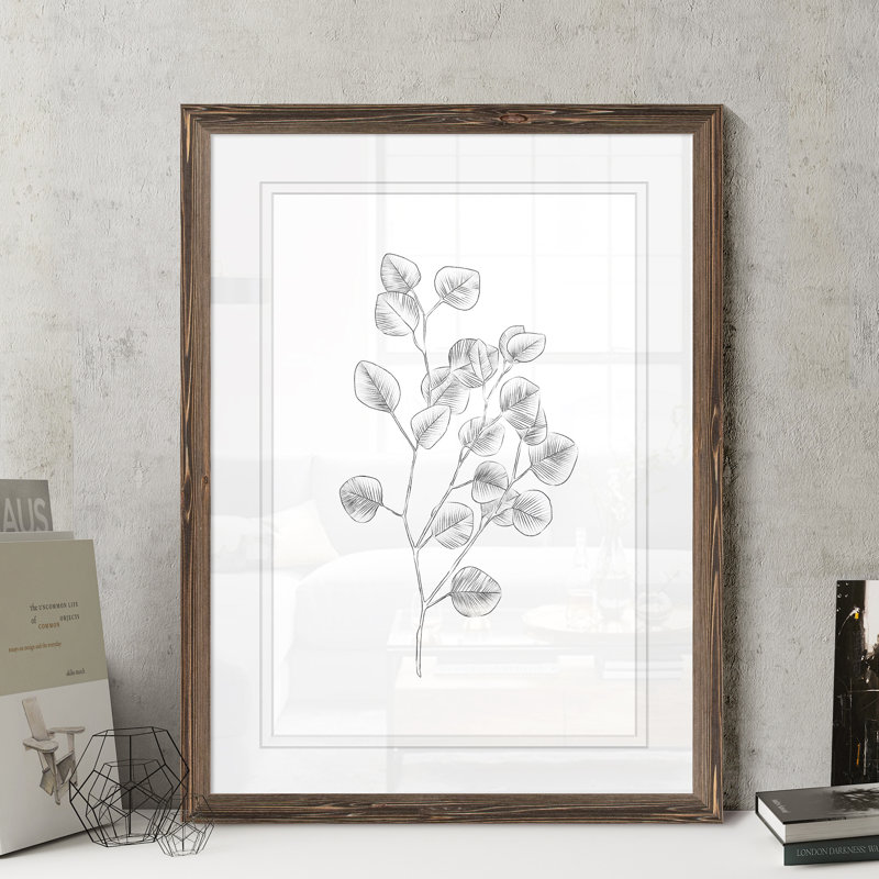 Eucalyptus sketch iii-reproduction de peinture encadrée, H 32 po x l 44 po x P 1,3 po, Impression encadrée espresso