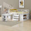 Lit mezzanine en bois avec bureau d'écriture rétractable et 3 tiroirs, avec escalier de rangement et tablettes-2113543308