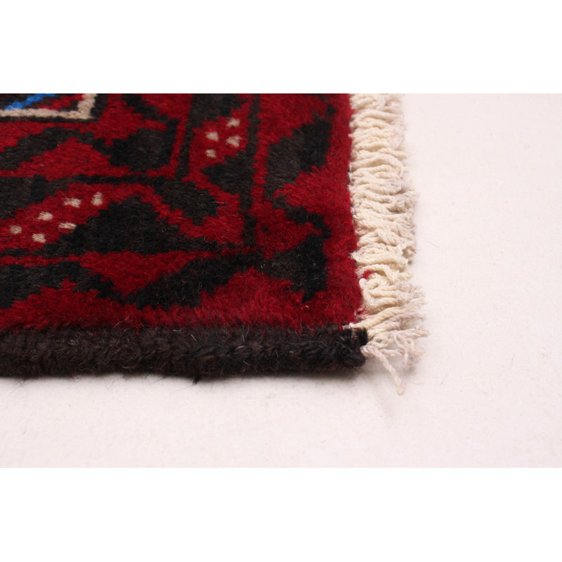 Tapis rouge en laine noué à la main de conception unique 3 pi 1 po x 5 pi 6 po nouvel âge Kalgoorlie