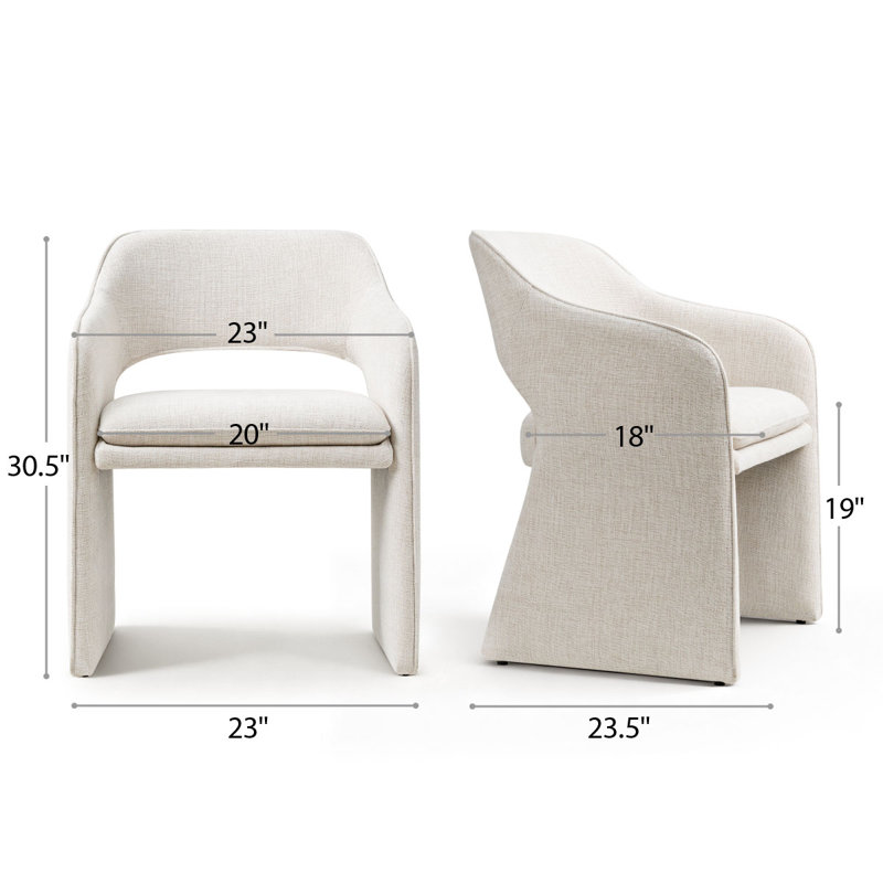 19" Seat Height Upholstered Fabric Dining Armchair, Beige