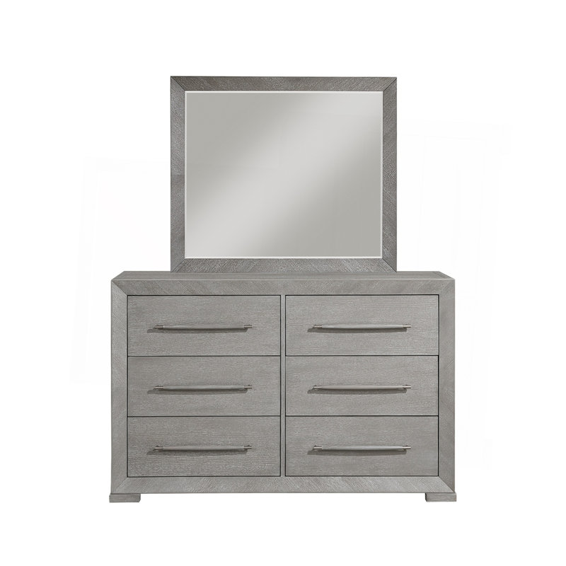 Élégante commode à 6 tiroirs avec miroir coulissant gris