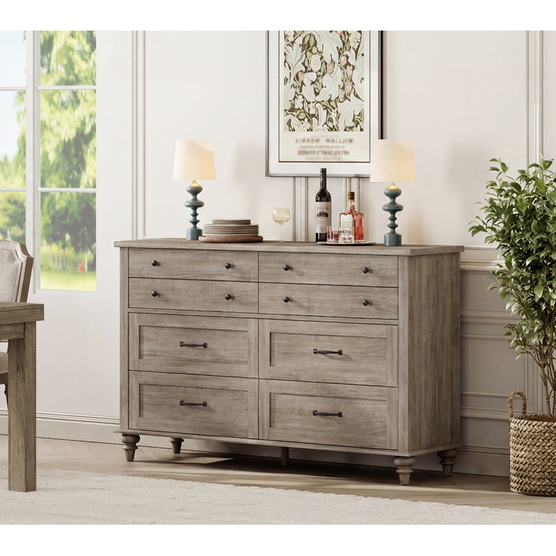 Scarlett Mid Century Dresser With 8 Drawers For Bedroom, Gray