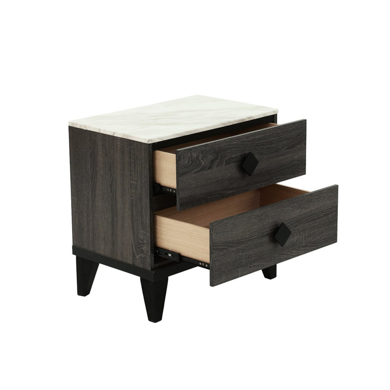 Table de chevet grise en bois avec 2 tiroirs spacieux et fabrication - Panneau de particules pratique