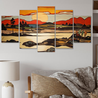 Automne, beauté montagnarde, sérénité, peinture - prairie, art mural, salon, 5 panneaux