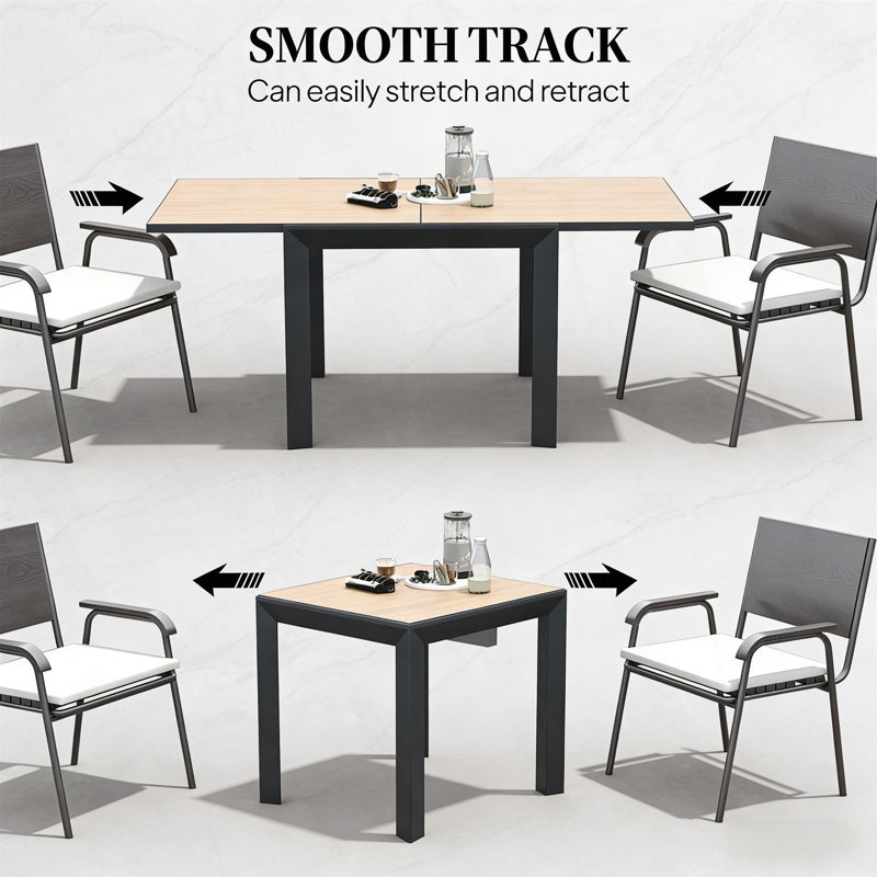 Table de salle à manger d'extérieur de style moderne, table d'extérieur extensible, table de salle à manger élégante à lattes (table seulement)
