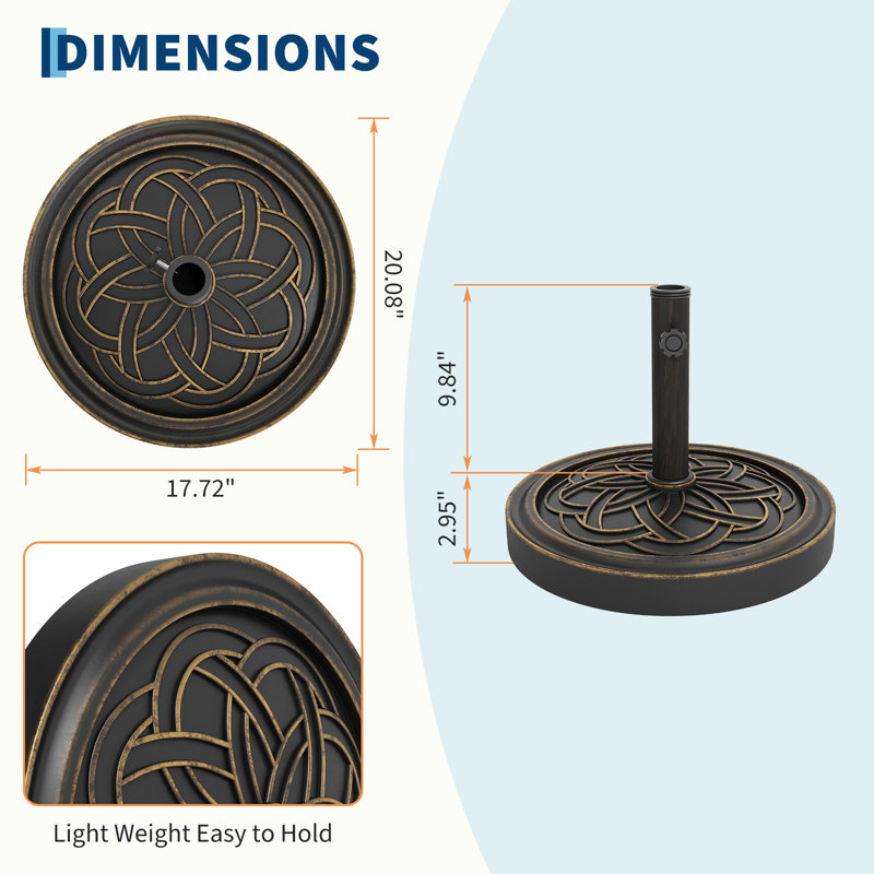 Base de parasol ronde robuste de 26,5 lb compatible avec les parasols de patio de 7,5 à 11 pi