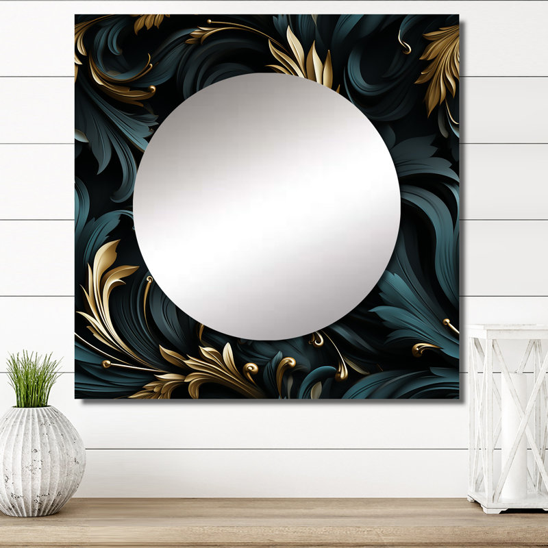 Paisley noir et or élégant ébène - grand miroir carré bohème et éclectique pour décoration murale, 23 po x 23 po
