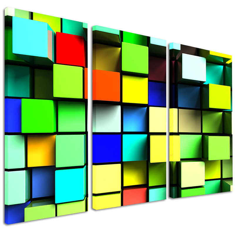 Conception murale 3 d cubes colorés-ensemble de 3 impressions sur toiles tendues