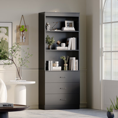 69" H Bookshelf With Drawers, Bookcase With 3-tier Open Shelves, Tall Bookshelf Large Open Bookshelf Standing Book Cabinet For Home Office