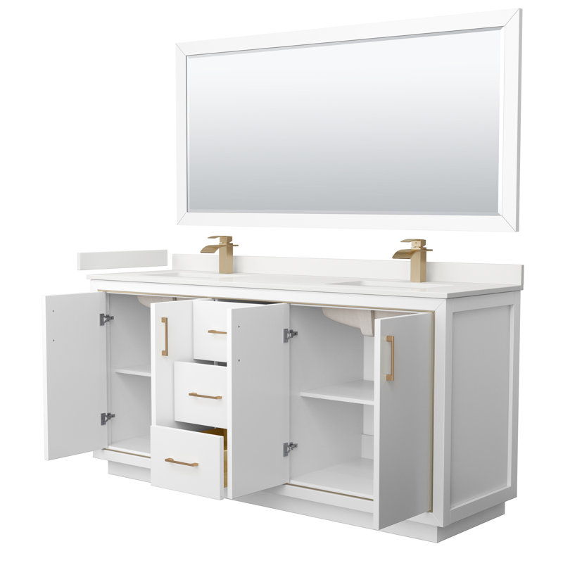 72'' W Double Vanity, White Quartz, Dark Gray, Brushed Nickel