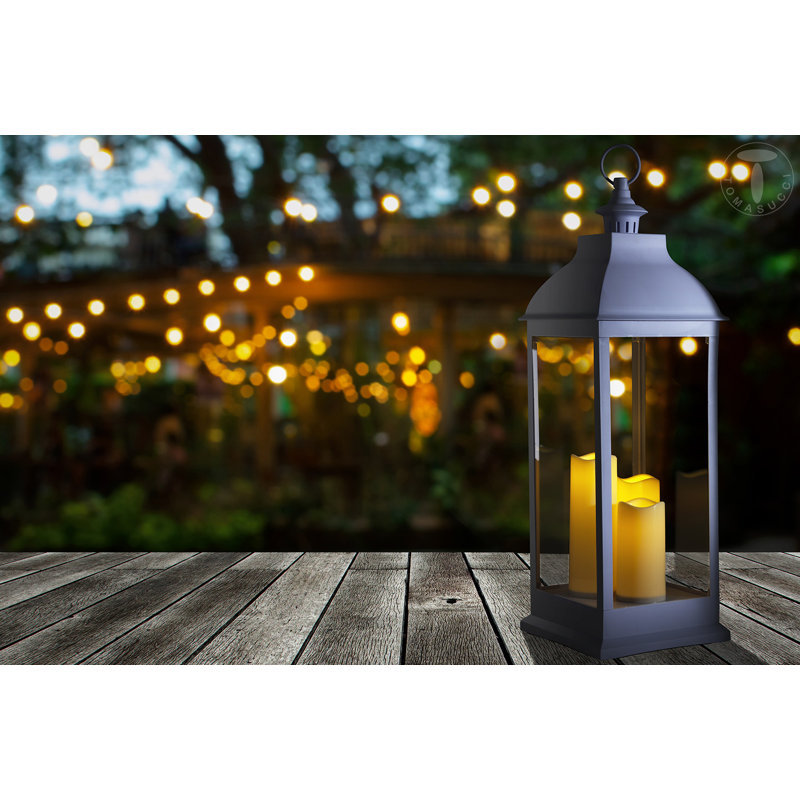 Battery Powered Integrated LED Outdoor Lantern with Electric Candle, 54cm H x 23.5cm W x 23.5cm D