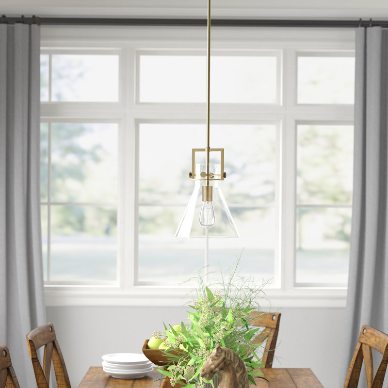 Luminaire suspendu conique à 1 lumière Borgen, Laiton brossé, H 17 po x l 14 po x P 14 po