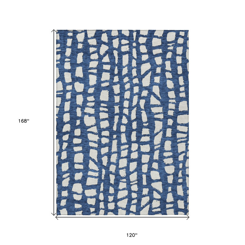 Tapis d'extérieur lavable abstrait bleu marine et ivoire 10 pi x 14 pi
