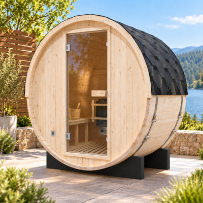 2 Person Barrel Outdoor Saunas 220V/4.5KW Electric Stove Spruce Backyard Sauna Kit