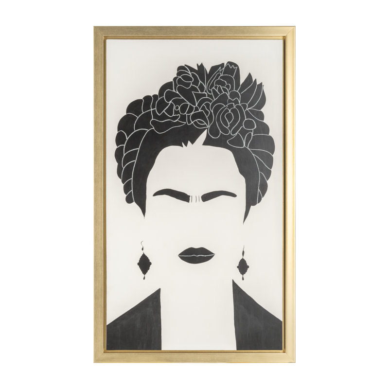 Modern Contemporary Minimalist Frida Portrait, Acrylic Artwork, Black and White