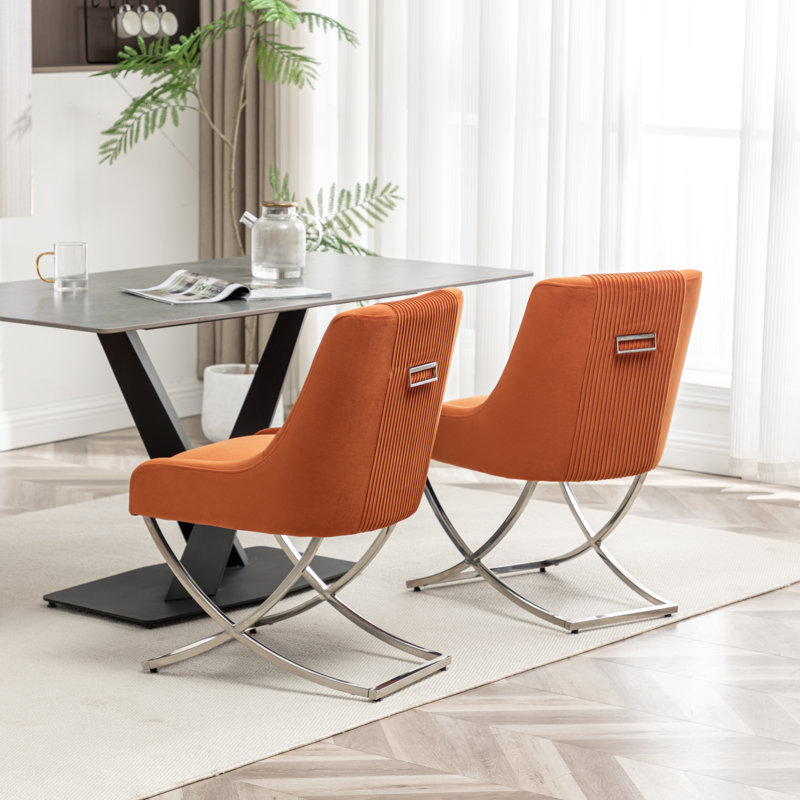 Elian Velvet Upholstered Side Chair, Orange
