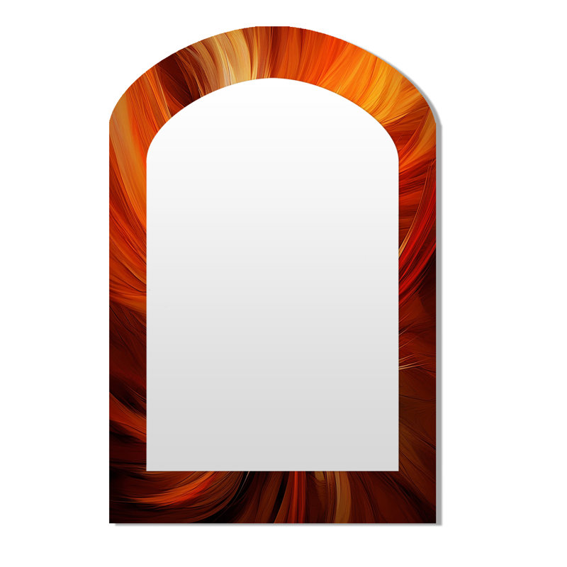 Orange Abstract Warm Fractal Design VI - Fractals Asymmetrical Large Wall Mirror, Orange Arch Decorative Mirror, Printed Metal Art