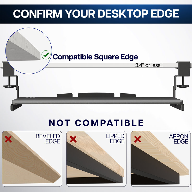 Light Wood Adjustable Under Desk Keyboard Tray with White Clamps