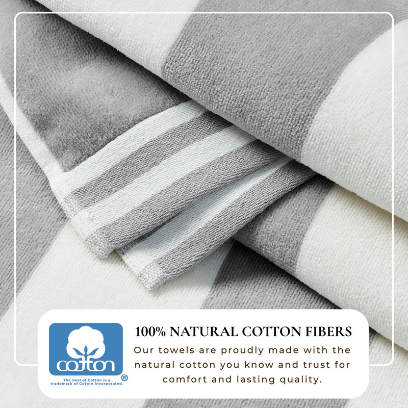  Edgartown 100% Cotton Modern Cabana Stripe Beach Towels, Pale Gray