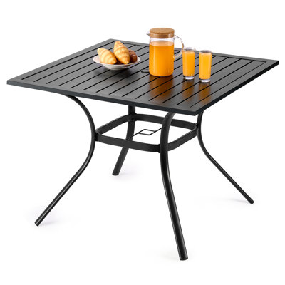 Outdoor Patio Dining Table Square Metal Steel Slat Garden Furniture for 4