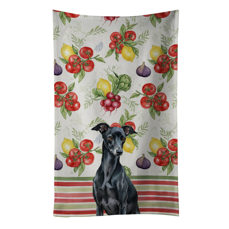Black Italian Greyhound Vegetables Kitchen Towel, Black Italian Greyhound