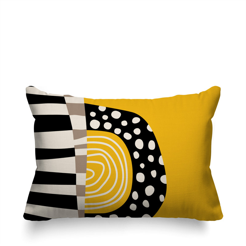 Oreiller rectangulaire réversible intérieur / extérieur Ritter Abstract, H 18 po x l 25 po, Jaune / noir / blanc cassé