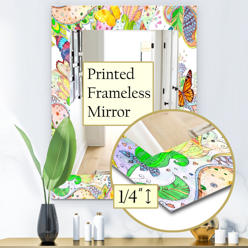 Miroir mural bohémien et éclectique papillons, H 39,4 po x l 29,5 po
