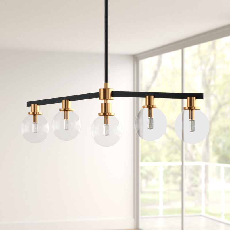 Cameo 5 LT Matte Black Finish Linear Pendant Kalco, Brushed Pearlized Brass