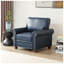Chaise d'appoint en similicuir bleu marine avec pieds en bois massif et en métal-2004135316