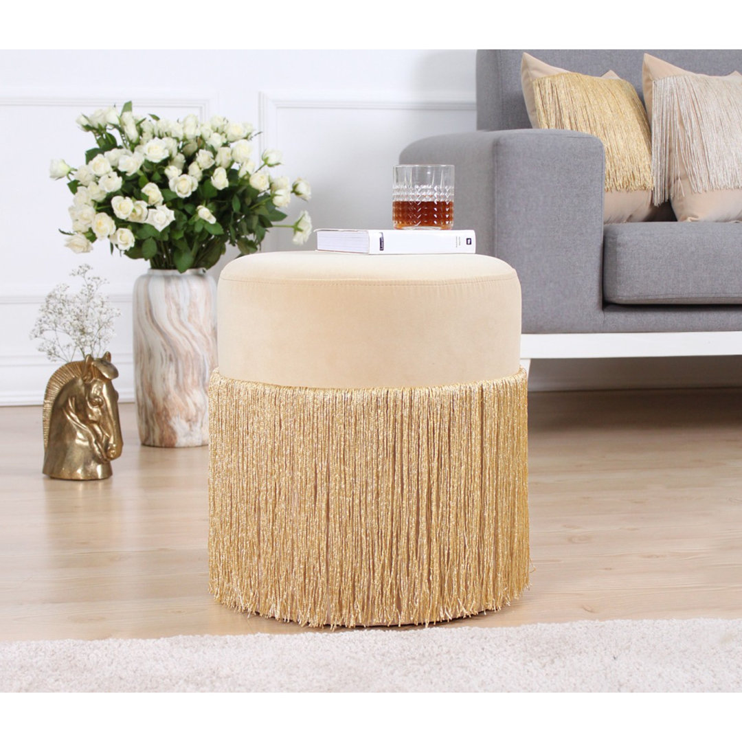 Modern Velvet Pouffe, Cream Color | 100% Velvet Fabric, 2.4-inch Thick 35 DNS Orthopedic Sponge | PVC Coated Hidden Legs, Weight 