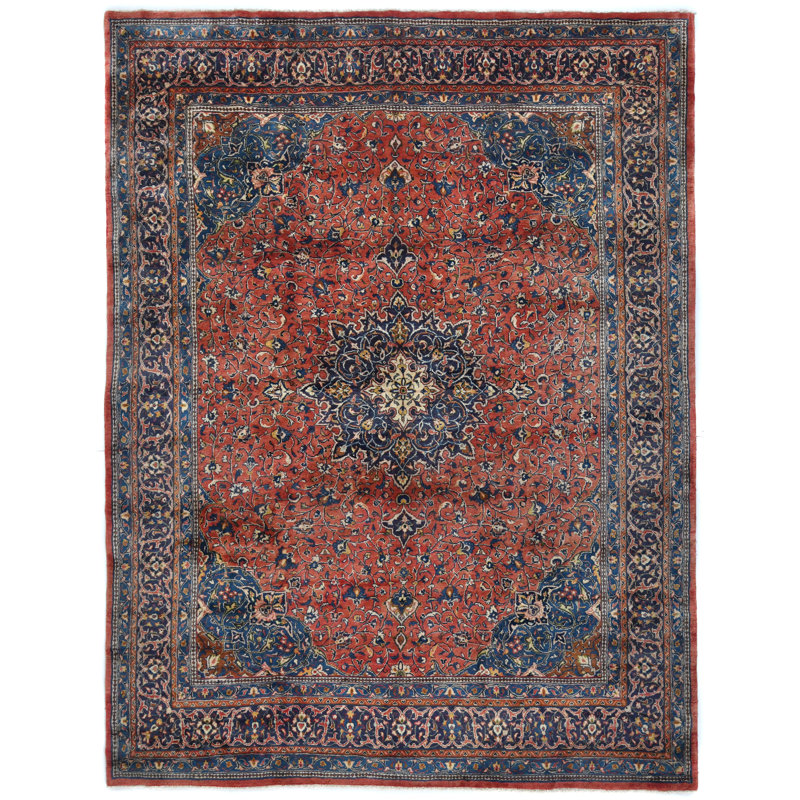Tapis oriental traditionnel rouge à motif floral unique 10 x 13 One-of-a-Kind