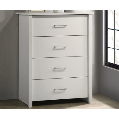 Commode blanche à 4 tiroirs l 32 po avec poignées argentées Seraphiel
